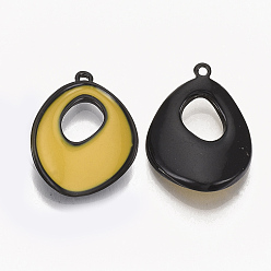 Goldenrod Alloy Enamel Pendants, Oval, Gold, 21.5x16x3.5mm, Hole: 1mm