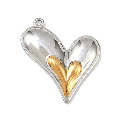 Золотой & Цвет Нержавеющей Стали 304 подвески из нержавеющей стали, сердце, золотые и нержавеющая сталь цвет, 25x21x3 мм, отверстие : 1.4 мм