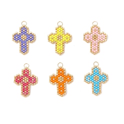 (52) Непрозрачная лаванда Стеклянные подвески из бисера, крестик, с целью перехода в кольце, разноцветные, 22x17.5x1.5 мм