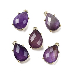 Аметист Граненые подвески из натурального аметиста, стойки с позолоченными латунными подвесками-каплями, 17x10x6 мм, отверстие : 1.5 мм