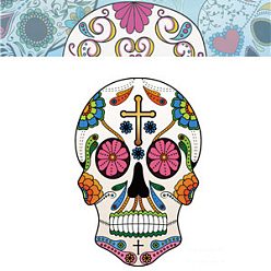 Разноцветный Хэллоуин тема светящиеся боди-арт татуировки наклейки, съемные временные татуировки бумажные наклейки, череп, красочный, 85x60 мм