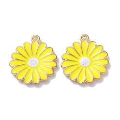 Желтый Подвески из эмали и сплава, золотые, цветочный шарм, желтые, 21x18.5x2 мм, отверстие : 1.4 мм