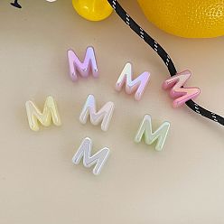 Letter M Cuentas acrílicas con letras y baño UV, abalorios de grande agujero, jalea de imitación, iridiscente, letra m, 19.8~21x8.7~20.5x13.6~13.8 mm, agujero: 6.3 mm
