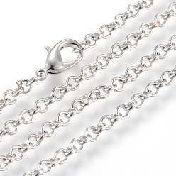 Platinum Iron Rolo Chains Necklace Making, with Lobster Clasps, Soldered, Platinum, 23.6 inch(60cm)