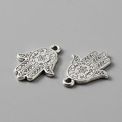 Argent Antique Breloque en alliage de style tibétain, main hamsa/main de miriam avec étoile de david, argent antique, 23x17.5x1.5mm, Trou: 1.8mm