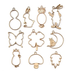 Doré  Enrubanneuse en alliage en caoutchouc ouvert, pour diy uv résine, une résine époxy, Bijoux à fleurs pressées, formes mixtes, or, 34~52x19~34x3~3.5mm, trou: 3 mm, 10 pcs / ensemble 