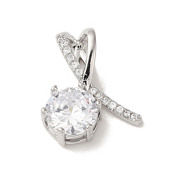 Round Micro Pave Clear Cubic Zirconia Pendants, Round, 19x14.5x5.5mm, Hole: 3x5mm