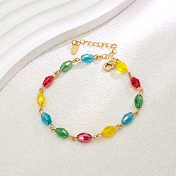 Разноцветный Элегантные женские браслеты на ногу в винтажном стиле из латуни и овального стекла с гранеными звеньями, регулируемые, реальный 18 k позолоченный, красочный, 8-1/4 дюйм (210 мм)