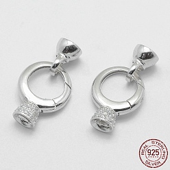 Platinum Rhodium Plated 925 Sterling Silver Key Clasps, with Cubic Zirconia, with 925 Stamp, Ring, Platinum, 27x15x6.5mm, Hole: 2mm