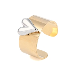 Золотой & Цвет Нержавеющей Стали 304 манжеты из нержавеющей стали с открытым сердцем, широкое кольцо для женщин, реальный 18 k позолоченный и цвет нержавеющей стали, регулируемый