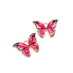 Cerise Alloy Enamel Pendants, Butterfly Charms, Light Gold, Cerise, 21x15mm