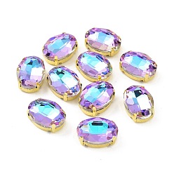 Светло-витражный Овал пришиваем стразами, граненый стеклянный горный хрусталь, многожильных ссылки, с золотым оттенком 201 оправа из нержавеющей стали, витражный свет, 18x13x7 мм, отверстие : 1 мм