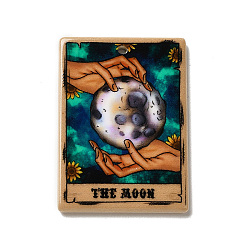 Темный Голубой Печатные акриловые подвески, прямоугольник с шармом на тему карты таро, Луна, темные голубые, 37.5x26.5x2 мм, отверстие : 1.7 мм