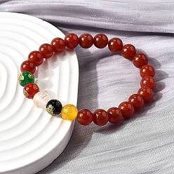 Красный Агат Браслеты из натурального сердолика с круглыми бусинами, счастливые браслеты, 1/4 дюйм (0.8 см), внутренний диаметр: 3-1/8 дюйм (8 см)