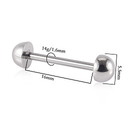 Нержавеющая Сталь Цвет 304 Кольца для языка из нержавеющей стали, цвет нержавеющей стали, 16 мм, штифты : 1.6 мм