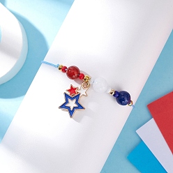 Светло-Голубой День независимости натуральный сердолик и белый нефрит и окрашенный желтый нефрит драгоценные камни круглые бусины плетеные браслеты, браслеты со звездами из сплава и эмали, Небесно-голубой, внутренний диаметр: 14~80мм дюйм(1.4~8см)