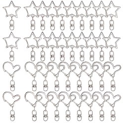 (52) Непрозрачная лаванда 40 шт 2 стили пружинные кольца из цинкового сплава, сердце и сатр, разноцветные, 41~44 мм, 20 шт / стиль