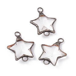 Antique Silver Clear Glass Connector Charms, Star Links, with Rack Plating Brass Findings, Cadmium Free & Lead Free, Antique Silver, 51x40x11.5mm, Hole: 6mm