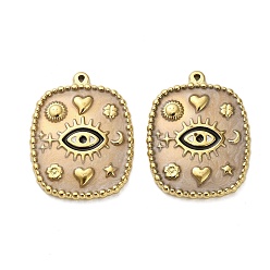 Фора 304 подвески из нержавеющей стали, прямоугольник с сглаза, с эмалью, реальный 18 k позолоченный, ионное покрытие (ip), оранжевые, 22x17.5x2.5 мм, отверстие : 0.7 мм