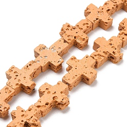 Оранжевый Синтетические бусины из лавы, окрашенные, крестик, оранжевые, 11x9x3 мм, отверстие : 1 мм, около 34 шт / нитка, 14.96'' (38 см)