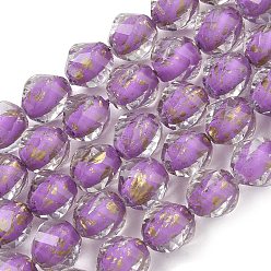 Lila Stränge aus Harz und Glasperlen, Perle in Perlen, Twist, mit Glitzerpulver, facettiert, lila, 10x8~9.5 mm, Bohrung: 0.6 mm, ca. 48~50 Stk. / Strang, 19.88'' (50.5 cm) ~ 19.96'' (50.7 cm)