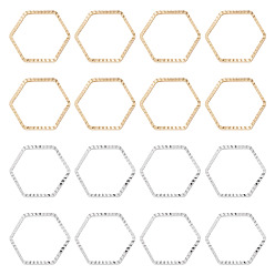 Золотой & Серебряный 24шт 2 цвета латунные соединительные кольца, долговечный, без кадмия и без свинца, шестиугольник, золотой и серебряный, 12x13.5x1 мм, внутренний диаметр: 10.5x12 мм, 12 шт / цвет