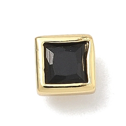 Черный Квадратные латунные микропаве кабошоны из кубического циркония, стойки покрытие, долговечный, без свинца и без кадмия, реальный 18 k позолоченный, чёрные, 5x5x3.5 мм