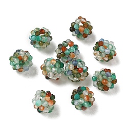 Multi-Color Agate Natural Multi-Color Agate Woven Beads, Cluster Beads, Faceted, Round, 8~9mm, Hole: 1.6mm
