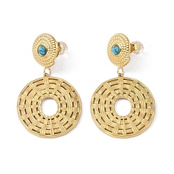 Бирюза Женские серьги-гвоздики в форме диска с натуральной бирюзой и 304 веревкой из нержавеющей стали, золотые, 47x25.5 мм