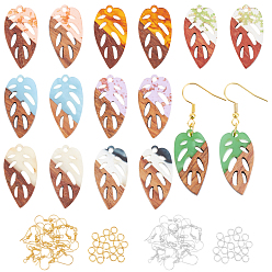 Mixed Color DIY Earring Making Kit, Including Leaf Resin & Walnut Wood Pendants, Iron Earring Hooks & Open Jump Rings, Mixed Color, 156pcs/box