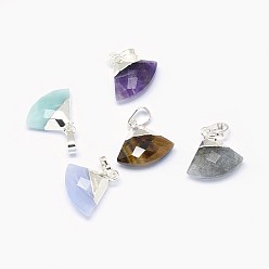 Mixed Stone Natural & Synthetic Mixed Stone Pendants, with Long-Lasting Plated Brass Findings, Faceted, Triangle, Silver Color Plated, 14~15x15~16x5mm, Hole: 3.5x5.5mm