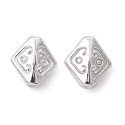 Argent Perles en alliage, plaqué longue durée, losange, argenterie, 9.5x8.5x4mm, Trou: 1.2mm