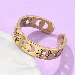 Золотой 304 открытые манжеты из нержавеющей стали, солнце с луной, золотые, размер США 6 (16.5 мм)