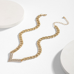 Золотой V-образные ожерелья из сплава со стразами и кристаллами для женщин, золотые, 15.35 дюйм (39 см)