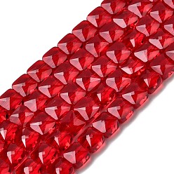Малиновый Прозрачные стеклянные бусины, квадратный, граненые, малиновый, 5.5~6x6x4~4.5 мм, отверстие : 1 мм, около 100 шт / нитка, 22.44~22.56 (57~57.3 см)