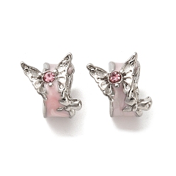 Платина Европейские бусины, сплав, стразы , с эмалью, бусины с большим отверстием, колонна с бабочкой, платина, 14x12 мм, отверстие : 5 мм