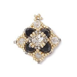 Черный Стеклянные подвески из бисера, ромбовидный шарм, чёрные, 30x28.5x10.5 мм, отверстие : 1.4 мм