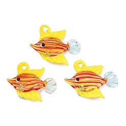 Золотистый Подвески лэмпворк ручной работы, рыба, золотые, 27~32x35~36.5x11.5~13.5 мм, отверстие : 2~3 мм