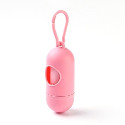 Pink Plastiktütenhalter in Tablettenform, mit Abfallsäcken und Karabinern, rosa, 140 mm, Pille: 10x4cm, Tasche: 30x24cm, 15Stück/Rolle