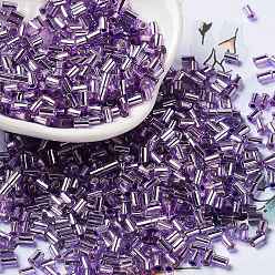 Medium Purple Baking Paint Glass Round Bugle Beads, Silver Lined, Tube, Medium Purple, 3.5~3.8x2~2.5mm, Hole: 1.2mm