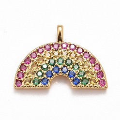 Настоящее золото 18K Реечное покрытие латунь микро паве разноцветные подвески из кубического циркония, без кадмия, без никеля и без свинца, долговечный, радуга, реальный 18 k позолоченный, 10.5x15x2 мм, отверстие : 1 мм
