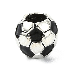Football Эмали сплава Европейский бисером, бусины с большим отверстием, античное серебро, футбол, 10.5x9.5 мм, отверстие : 5 мм
