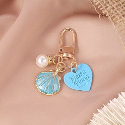 Heart Ocean Theme Alloy Enamel Pendant Decorations, Plastic Bead Charms, for Keychain, Purse, Backpack Ornament, Light Sky Blue, Heart Pattern, 10~21mm