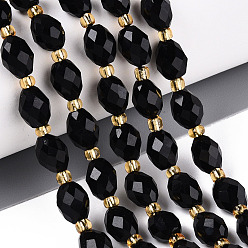 Обсидиан Натуральный черный обсидиан бисер пряди, граненые, овальные, с бисером, 8~9x6~8 мм, отверстие : 1~1.2 мм, около 17~19 шт / нитка, 7.09~7.87 дюйм (18~20 см)