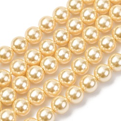 Золотистый Гальванические оболочки жемчужные бусы пряди, круглые, золотые, 6 мм, отверстие : 0.6 мм, около 67~68 шт / нитка, 16.02~16.18'' (40.7~41.1 см)