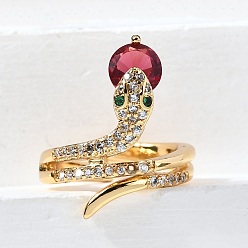 Настоящее золото 18K Регулируемые манжетные кольца с микропаве из кубического циркония из латуни, без кадмия и без свинца, змея, реальный 18 k позолоченный, 20 мм, внутренний диаметр: 15.5 мм