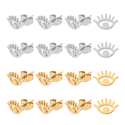 Golden & Stainless Steel Color 304 Stainless Steel Stud Earrings, Hypoallergenic Earrings, Evil Eye, Golden & Stainless Steel Color, 7x10mm, Pin: 1mm, 24pairs/box