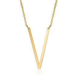 Letter V 201 колье из нержавеющей стали с подвесками, с кабельными цепями, буквы, letter.v, 17.3~18.3 дюйм (44~46.5 см) x 1.5 мм, letterv: 37.5x20x1 мм