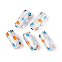 Темно-Оранжевый Handmade стеклянные бусины Lampwork фольги, столбец в горошек, темно-оранжевый, 19~20x7.5~8.5 мм, отверстие : 0.7~1.8 мм