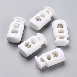 Белый Пластиковый пружинный стопорный цилиндр замка шнура, с железной фурнитурой, 2-луночное, платина, белые, 23.5x12x8.5 мм, отверстие : 6x3.5 мм